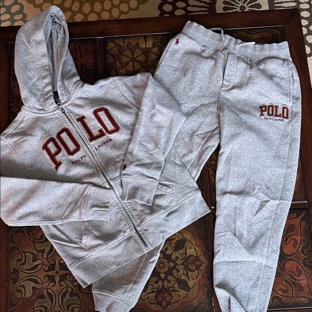 Polo by Ralph Lauren Gray Hoodie & Sweatpants Set with Red Logo